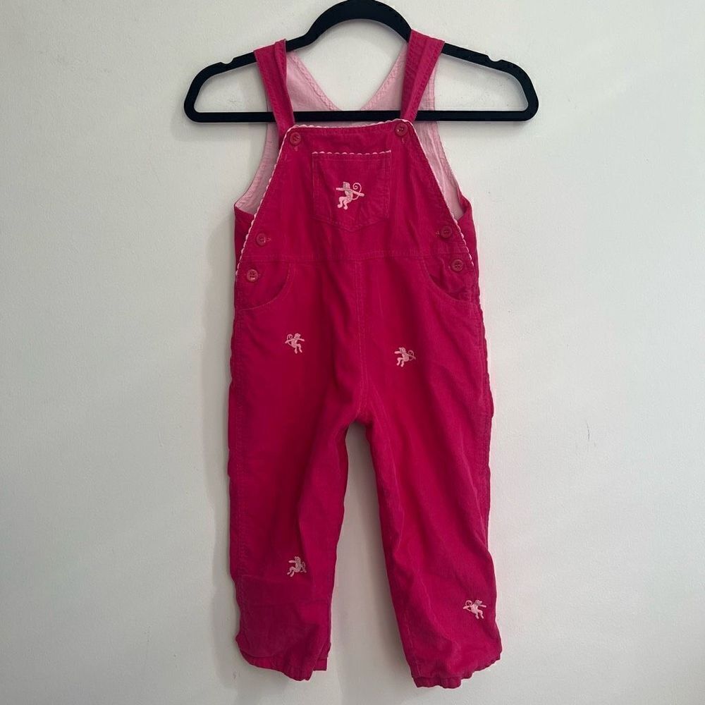 Jeanine Johnsen Girl's Monkey Print Bib Overalls In Pink Size 4